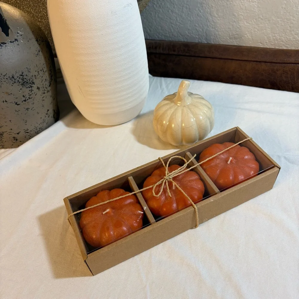 Crate&Barrel Pumpkin Candle Trio NEW IN BOX